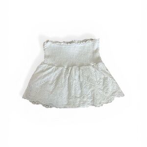 Women's White Eyelet Smocked strapless top